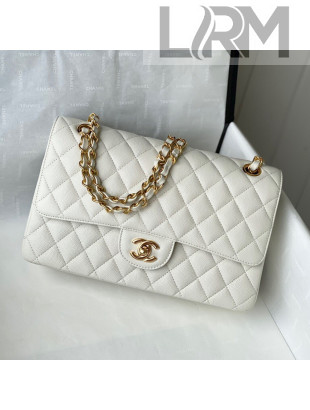 Chanel Quilted Grained Calfskin Medium Classic Flap Bag A01112 White/Gold 2021