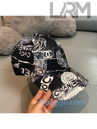 Chanel Coco Camellia Print Baseball Hat Black 2020