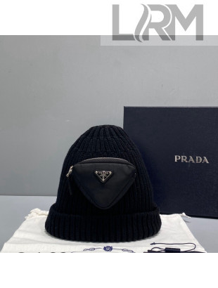Prada Wool Knit Hat with Pouch Black 2021 17