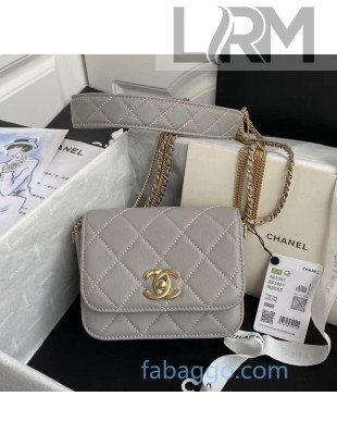 Chanel Quilted Calfskin Flap Bag with Chain Tassel Strap AS2051 Gray 2020