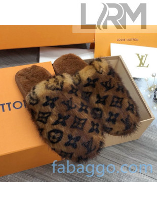 Louis Vuitton Monogram Mink Fur and Wool Homey Flats Mules Brown 02 2020