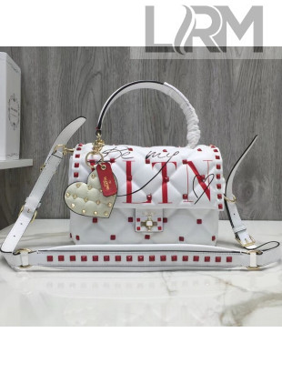 Valentino Be My VLTN Print Lambskin Garavani Candystud Single Handle Bag White/Red 2018