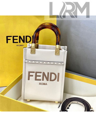 Fendi Sunshine Leather Mini Shopper Tote Bag White 2021