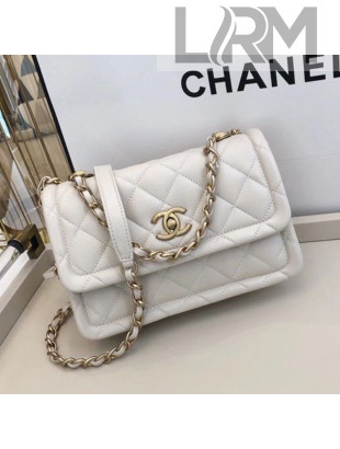 Chanel Quilted Lambskin Medium Flap Bag with Metal Button AS2055 White 2020 TOP