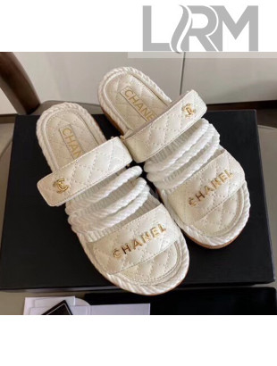 Chanel Flat Cord Slide Sandals G34603 White 2020