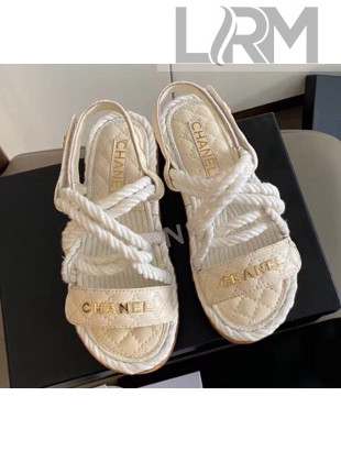 Chanel Cord Flat Sandals G34602 White/beige 2020