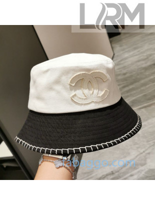 Chanel Two-tone Bucket Hat with Stitch Brim White 2020