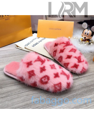 Louis Vuitton Monogram Mink Fur and Wool Homey Flats Mules Pink/Red 2020