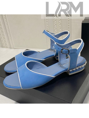 Chanel Matte Velvet Calfskin Chain Sandals 2cm G37172 Blue 2021