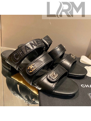 Chanel Lambskin Embroidered Strap Flat Sandals Black 2021