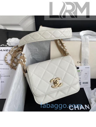 Chanel Quilted Calfskin Flap Bag with Chain Tassel Strap AS2051 White 2020