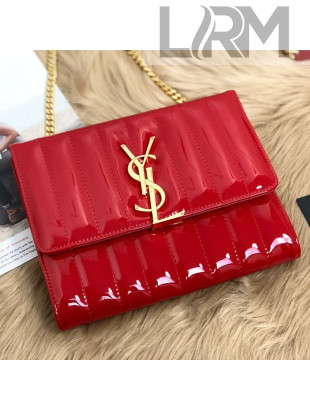 Saint Laurent Vicky Chain Wallet in Quilted Patent Leather 554125 Red 2019