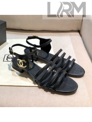 Chanel Lambskin Strap Sandals G36958 Black 2021