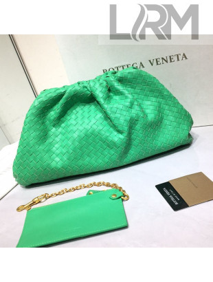 Bottega Veneta The Large Pouch Clutch in Woven Lambskin Bright Green 2020