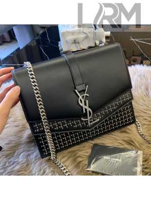 Saint Laurent Medium Sulpice Bag in Studded Leather 532629 Black/Silver 2019