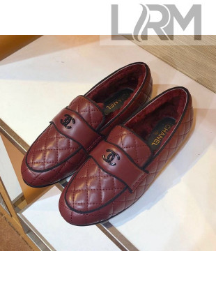 Chanel Quilted Lambskin and Wool Flat Loafers Burgundy 2019