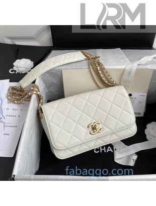 Chanel Quilted Calfskin Flap Bag with Chain Tassel Strap AS2052 White 2020