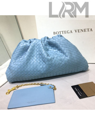 Bottega Veneta The Large Pouch Clutch in Woven Lambskin Ice Blue 2020