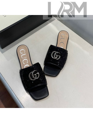 Gucci GG Sequins Slide Sandals Black 2021