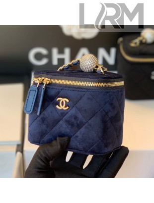 Chanel Velvet Small Classic Box with Chain and Crystal Ball AP1447 Navy Blue 2020