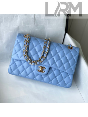 Chanel Quilted Lambskin Classic Medium Flap Bag A01112 Blue/Gold 2021
