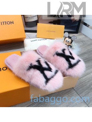Louis Vuitton LV Mink Fur and Wool Homey Flats Mules Pink 2020