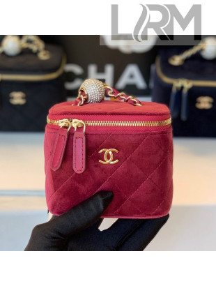 Chanel Velvet Small Classic Box with Chain and Crystal Ball AP1447 Red 2020