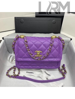 Chanel Quilted Lambskin Medium Flap Bag with Metal Button AS2055 Blue Violet 2020