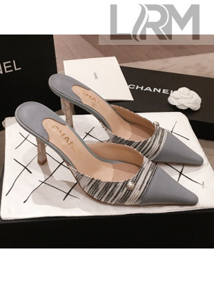 Chanel Pointed Heel Mules Light Gray 2019
