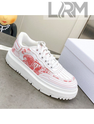 Dior Addict Sneakers in Red Toile de Jouy Technical Fabric 2021