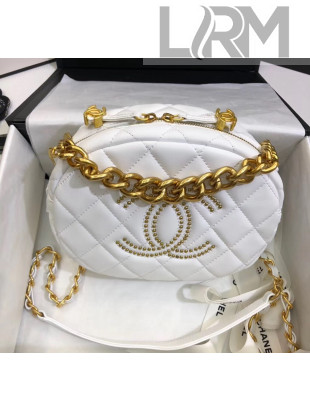 Chanel Lambskin Studs Camera Case Clutch Bag With Chain AS1511 White 2020