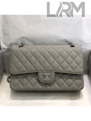 Chanel Quilted Grained Calfskin Medium Classic Flap Bag A01112 Grey/Silver 2021