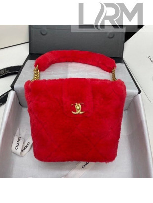 Chanel Quilted Shearling Lambskin Bucket Bag AS2241 Red 2020