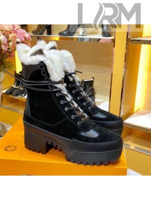 Louis Vuitton Laureate Suede Wool Platform Desert Short Boot Black Leather 2019