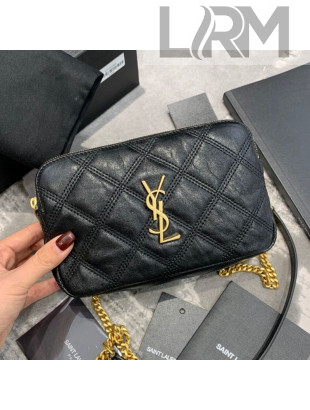 Saint Laurent Becky Double Zip Chain Pouch in Quilted Lambskin 608941 Black 2019