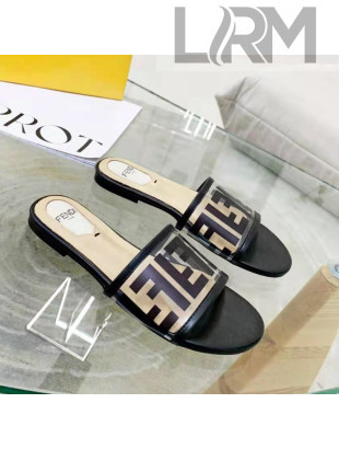 Fendi FF Transparent Flat Slide Sandals Black 2021
