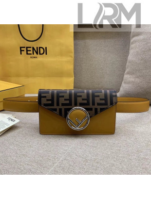 Fendi FF Leather Belt Bag Black With Chain Yellow 2018