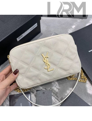 Saint Laurent Becky Double Zip Chain Pouch in Quilted Lambskin 608941 White 2019