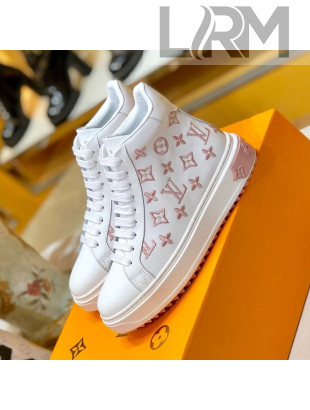 Louis Vuitton Time Out High-top Sneakers in Monogram Embroidered Calfskin White/Pink 2019