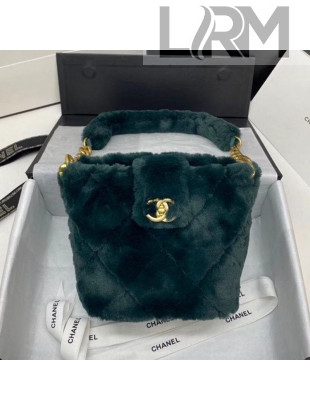 Chanel Quilted Shearling Lambskin Bucket Bag AS2241 Green 2020
