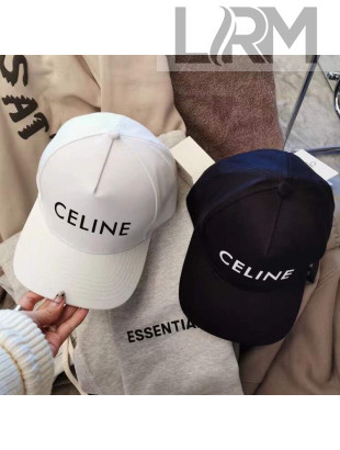 Celine Canvas Baseball Hat White/Black 2021 07