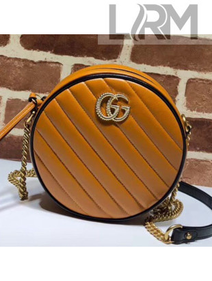 Gucci GG Diagonal Marmont Mini Round Shoulder Bag 550154 Cognac 2019
