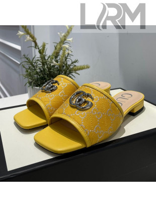 Gucci GG Silver Lamé Canvas Slide Sandals Yellow 2021