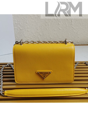 Prada Nylon and Saffiano Leather Shoulder Bag 1BD032 Yellow 2021