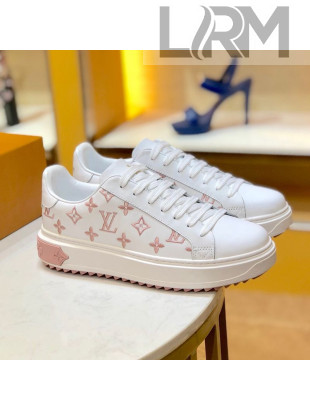 Louis Vuitton Time Out Low-top Sneakers in Monogram Embroidered Calfskin White/Pink 2019