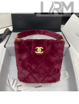 Chanel Quilted Shearling Lambskin Bucket Bag AS2241 Burgundy 2020