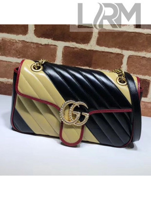 Gucci GG Diagonal Marmont Small Shoulder Bag 443497 Beige/Black 2019