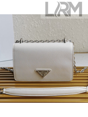 Prada Nylon and Saffiano Leather Shoulder Bag 1BD032 White 2021