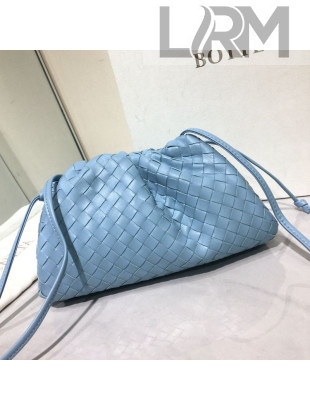 Bottega Veneta The Mini Pouch Crossbody Bag in Woven Lambskin Ice Blue 2020