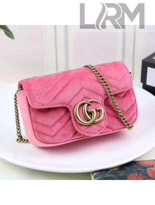 Gucci GG Marmont Velvet Matelassé Chevron Super Mini Chain Shoulder Bag 476433 Pink 2017